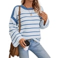 thumbnail image 3 of Women'S Striped Knit Oversized Fall Sweaters Trendy Clothes Crewneck Winter Pullover Sweater Blue L, 3 of 9