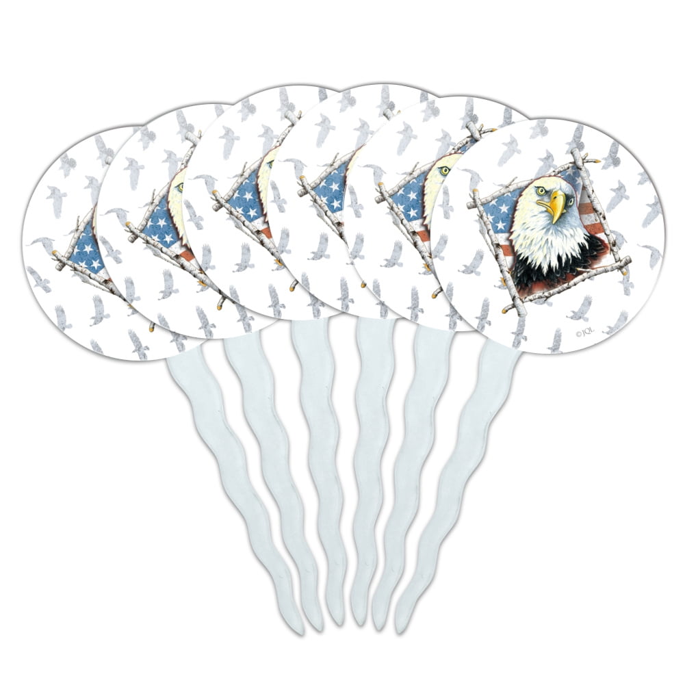 Ephlyn 24Pcs Eagle Cupcake Toppers – Glitter Bald Eagle Picks For Patriotic & Animal Theme Parties