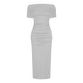 thumbnail image 4 of ZZwxWA Womens Off The Shoulder Sexy Skinny Fit Cocktail Party Dress Solid Color Oversize Maxi Long Dress Short Sleeve Backless Formal Gown Gray Medium, 4 of 6