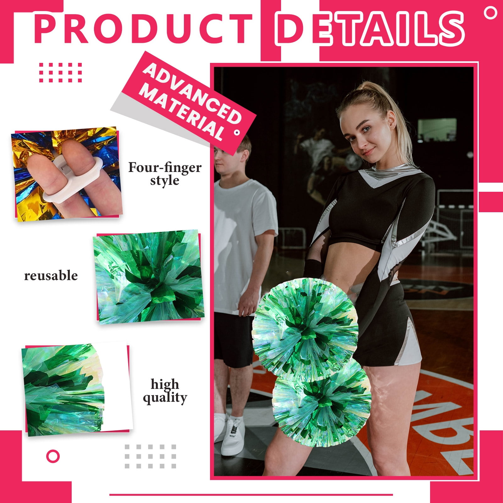 8 Pcs cheerleading poms,pom poms cheerleading with Finger Holes Metallic Foil Cheer Pom Pomsfor Dance, Matches, Team Spirit Sports
