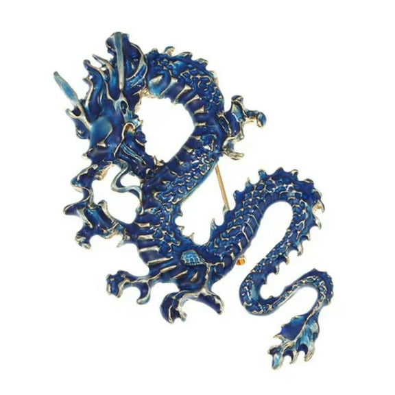 EOEMY Fashion Enamel Dragon Animal Pin Brooch Clothing The Year Of The Dragon Jewelry-Blue