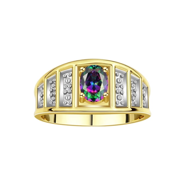 RYLOS Bagues pour Femmes Bague en Or Jaune 14K Style Classique Pierre Précieuse Ovale 7X5MM et Bague en Diamant Juin Alexandrite Bijoux Taille 5
