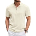 thumbnail image 6 of COOFANDY Men Casual Henley Tee Shirt Short Sleeve Band Collar Summer Beach Textured T-Shirt, 6 of 7