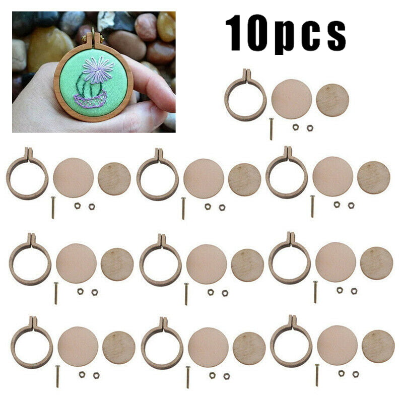 10 Pieces Mini Ring Embroidery Circle Embroidery Hoops DIY Wooden Cross Stitch Hoop Set Sewing Kit Frame for Art Craft Sewing and Hanging