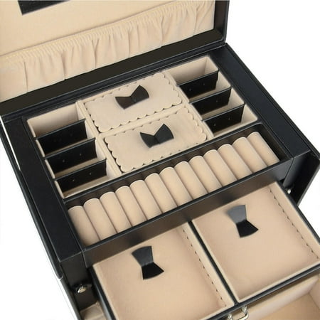 Sortwise Lockable Jewelry Box 20 Compartments Leather Showcase Organizer Case With Travel Mirror 5 Drawer Key For Studs Earrings Rings Necklace 3 Layers Black Canada - Locking Jewelry Armoire Canada Sortwise Lockable Jewelry Box 20 Compartments Leather Showcase Organizer Case With Travel Mirror 5 Drawer Key For Studs Earrings Rings Necklace 3 Layers Black Canada - Locking Jewelry Armoire Canada