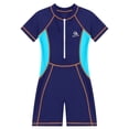 thumbnail image 3 of Alvivi Sporty Swimsuits for Boys Girls Short Sleeve Rash Guard One Piece Swimwear Wetsuits Navy Blue 11-12, 3 of 7