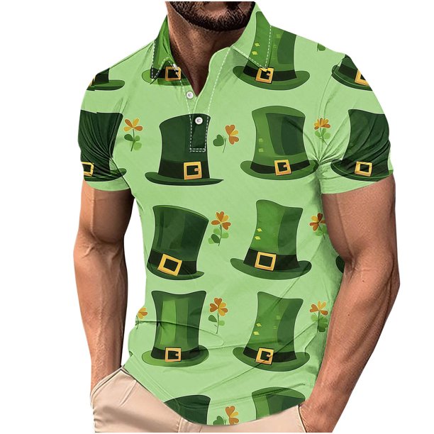 Camisa Casual Impresa de los Hombres, Top de Solapa de Manga Corta en Tela de Malla Ligera para Uso Al Aire Libre Y Diario, Blusa de Suéter Elegante