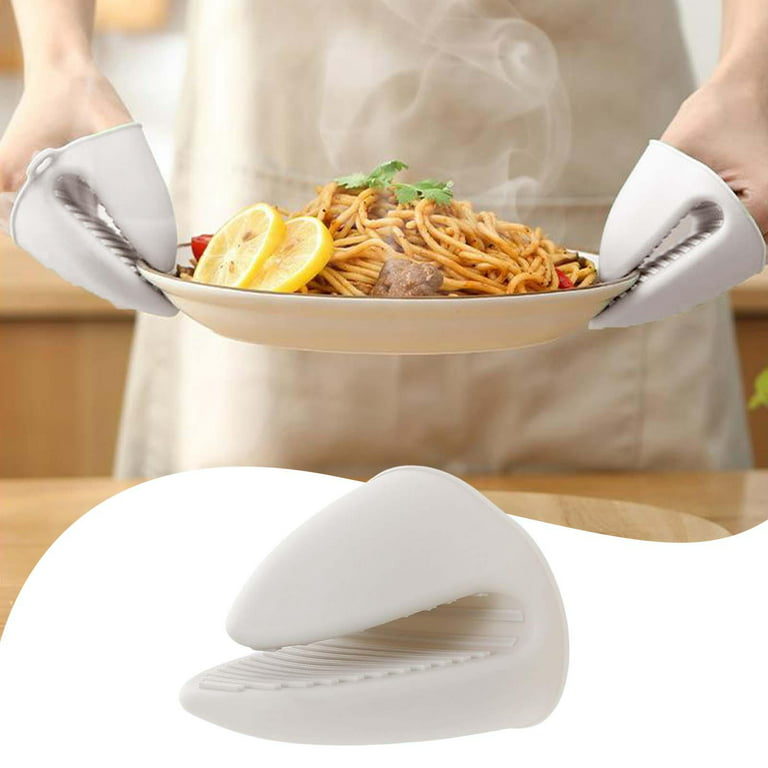 Silicone Pot Holders, Heat Resistant Silicone Microwave Oven Pot Kitchen  Dishes Convenient Insulated Finger BBQ Cooking Baking Holder Tool White 