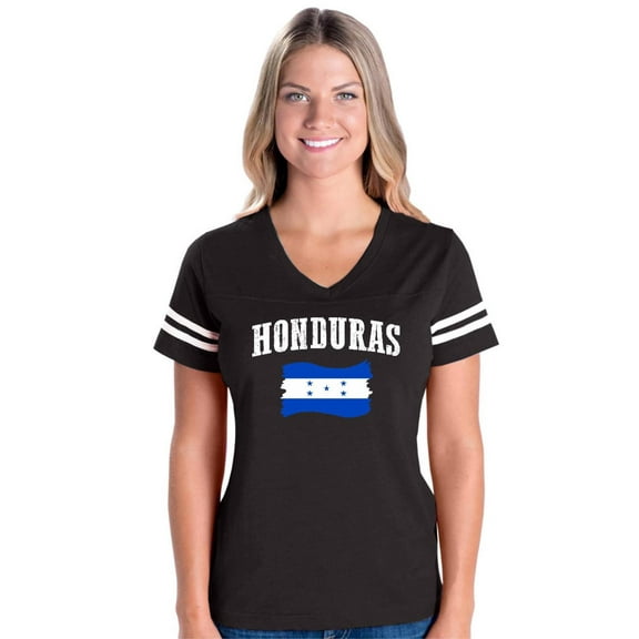 Womens Honduras Flag Football V-Neck T-Shirt