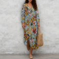 thumbnail image 4 of DISNIMO Floral Print Dress for Women V-Neck Midi Dress Casual Loose Maxi Dresses 3/4 Sleeve Long Shift Dress, 4XL, 4 of 6