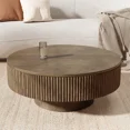 thumbnail image 2 of Gelloan 31.5" Round Fluted Coffee Table, Modern Wood Circle Coffee Table, Veneer Handcrafted Relief Tea Table for Living Room,Brown, 2 of 5