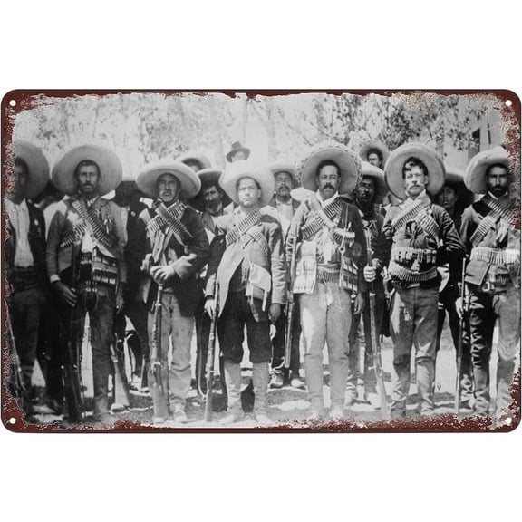 Pancho Villa with Generals Mexican Revolution Poster Vintage Metal Tin Sign Wall Art Plaque Decor for Home Bar Pub Club Cafe 8x12 inch