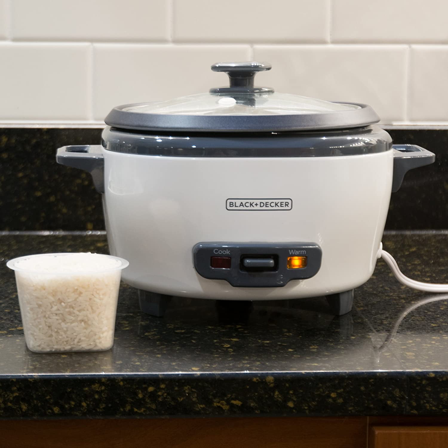 BLACK+DECKER 3-Cup White Rice Cooker with Steaming Basket and Non-Stick Pot  RC503 - The Home Depot