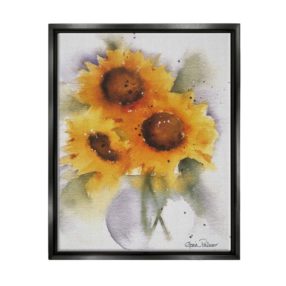 Stupell Industries Sunflower Bouquet Watercolor Style Botanical & Floral Painting Black Floater Framed Art Print Wall Art