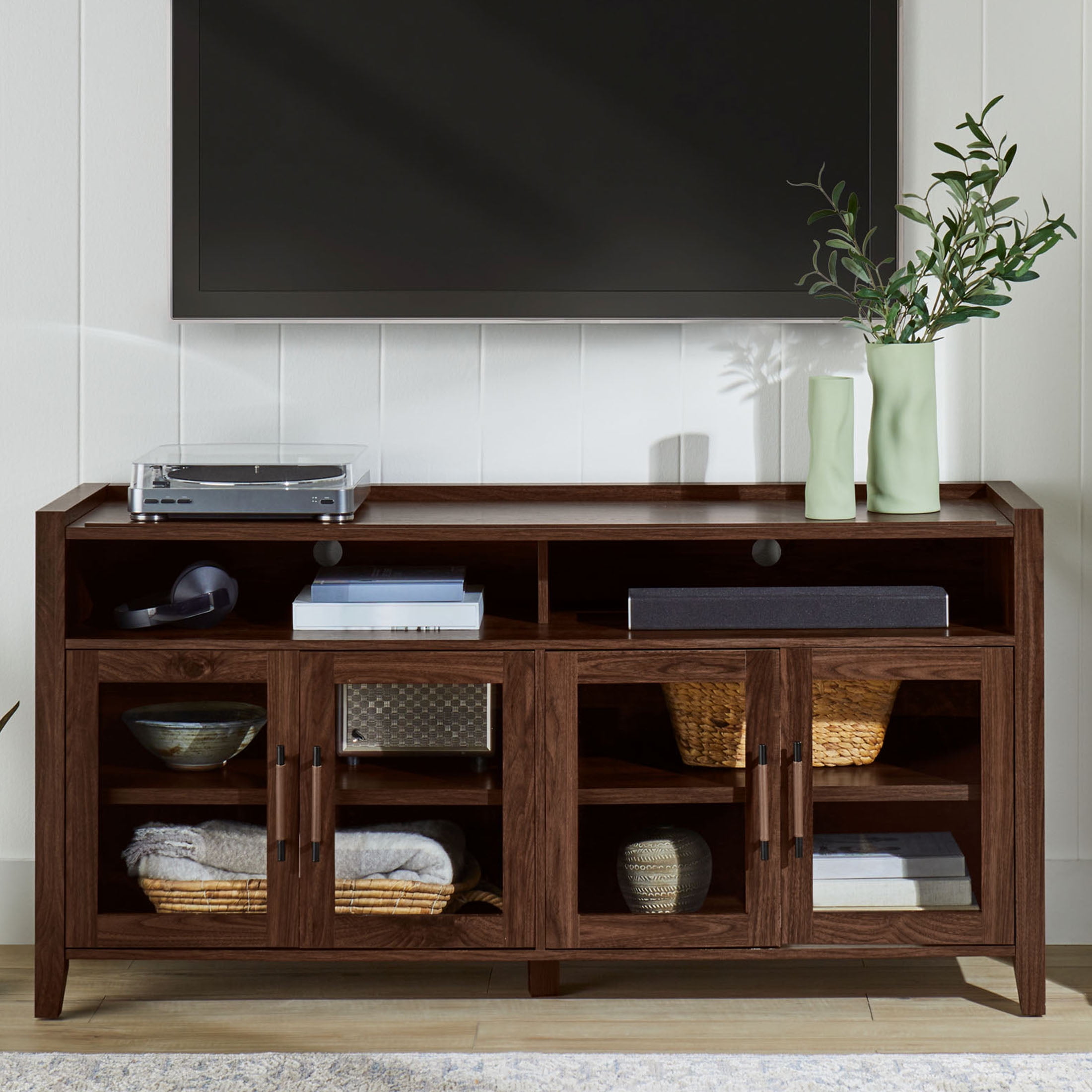 Better Homes & Gardens Reading Refined Farmhouse TV Stand for TVs up to 65", Walnut Finish