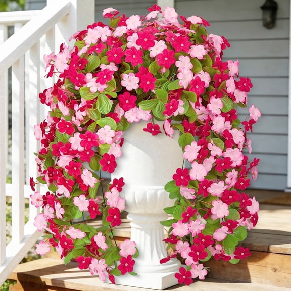 AcerichFad Artificial Hanging Flowers Outdoors, 2 Pcs Fake Silk Flowers Faux Plants Trailing Vines Spring Summer Yard Garden Porch Patio Decor, Pink