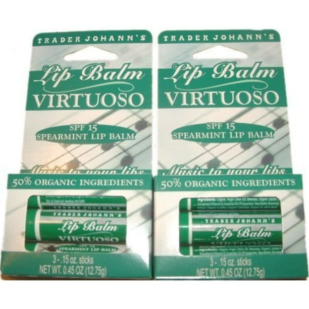 trader joe's organic virtuoso spearmint lip balm spf 15 (2 packs of 3