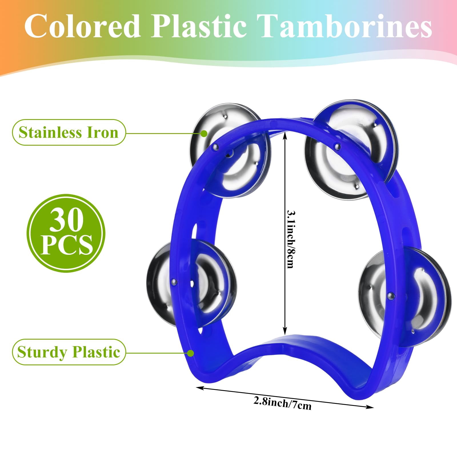 30pcs Tambourines For Adults  Musical Instrument Tamborines Bulk With 4 Bells Handheld Percussion Drum Tambourine Church Christian Birthday Christmas Party