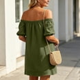 thumbnail image 6 of Kukoosong Women's Off The Shoulder Mini Dress, Short Sleeve Flowy Dress, Casual Summer Beach Sundress, Lightweight Button Up Pocket Loose Fit Dress, 6 of 7