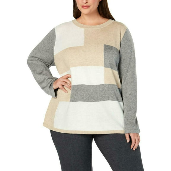 Calvin Klein Mens Plus Size Grey Color Blocked Crew Neck Draped Pullover Sweater 2X