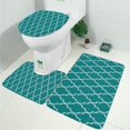 thumbnail image 2 of Teal Geometric Quatrefoil Pattern Bathroom Rugs Sets 3 Piece,Toilet Cover Set,Absorbent Non Slip Bathroom Mats Sets with U-Shaped Contour Rug Toilet Rug Set, 2 of 5