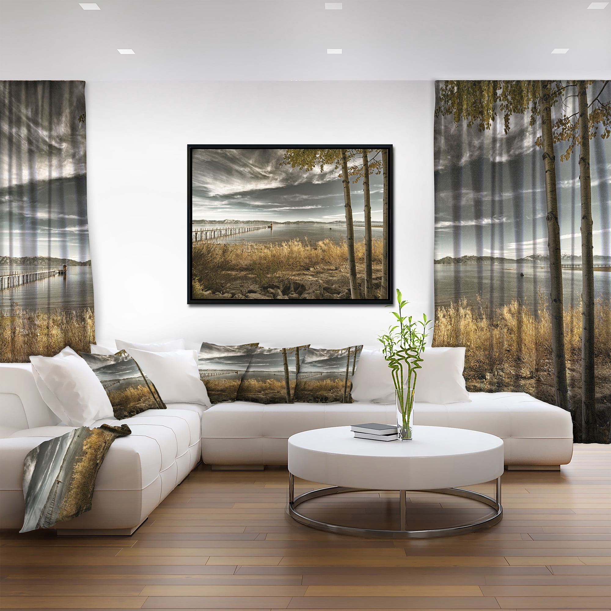 Designart ' Pier in Brown Lake ' Landscape Photo Framed Canvas Art Print