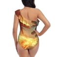 thumbnail image 5 of Sikiie Red And Blue Fire Dragon B Print Women One Piece Swimsuits Tummy Control One Shoulder Bathing Suits Ruffle Swimwear, From S to XXL-Medium, 5 of 6