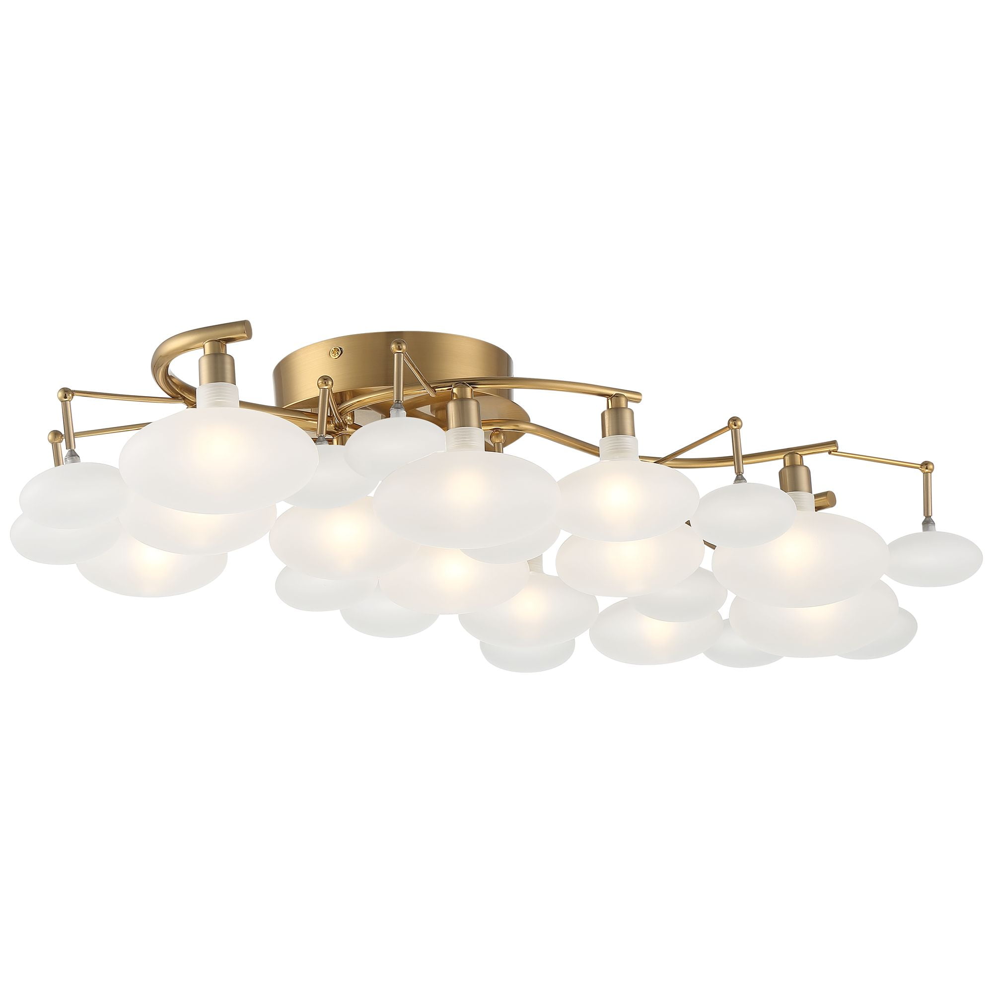 Possini Euro Design Lilypad Modern Ceiling Light Semi Flush Mount Fixture 30 1/4" Wide Warm Brass 12-Light Frosted Glass Shade for Bedroom Living Room