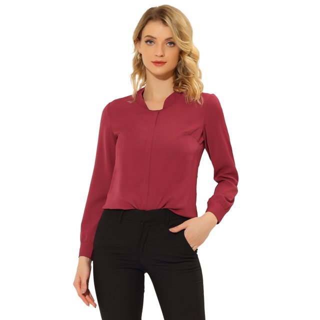 INSPIRE CHIC Blouse en Chiffon à Manches Longues pour Femmes Bureau Travail Couleur Vin Rouge G