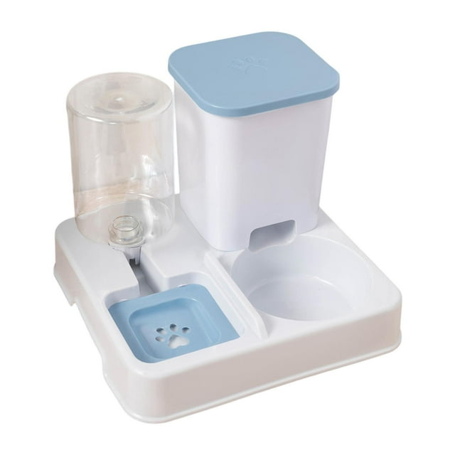 Comedero automático para mascotas, tazón doble, práctico, autoalimentado, portátil, fácil de limpiar, 2 pulgadas Blanco