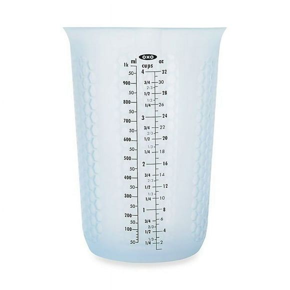 OXO Good Grips Gobelet Doseur en Silicone 4 Tasses à Presser et Verser avec Motif Qui Reste Frais
