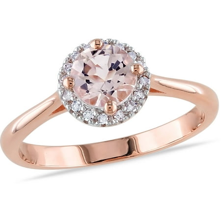 Tangelo 4/5 Carat T.G.W. Morganite and Diamond-Accent Pink Rhodium-Plated Sterling Silver Halo Ring