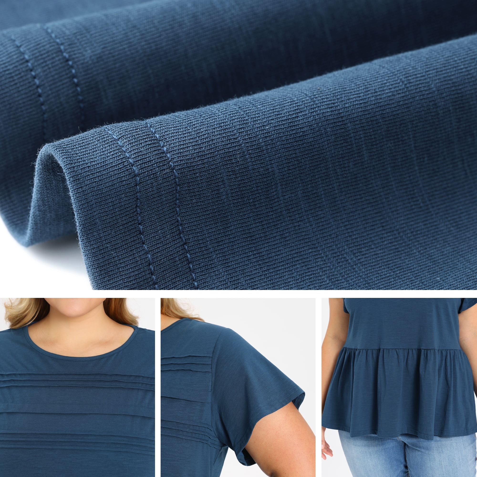 DARING DIVA Women's Plus Babydoll Blouse Trendy Flowy Peplum Tops 2X Dark Blue