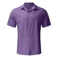 thumbnail image 4 of JTieacloth Mens Dress Shirts Male Summer Hawaii Solid Shirt Short Sleeve Double Pocket Turn Down Button Shirt Purple, 4 of 5