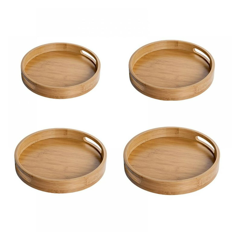 Bamboo Wood Round Tray w/ Handles, Tea & Coffee Table Decorative