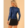 thumbnail image 4 of Disfraz de navidad Camisa de manga larga para mujer, brillante, brillante, de fiesta, metálico brillante Azul Marino XL, 4 of 5