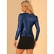 thumbnail image 4 of Disfraz de navidad Camisa de manga larga para mujer, brillante, brillante, de fiesta, metálico brillante Azul Marino S, 4 of 5