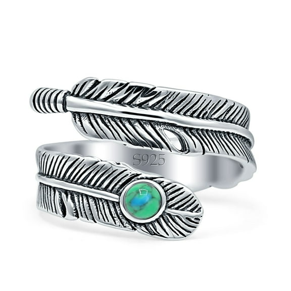 Adjustable Feather Boho Fashion Turquoise Ring Band 925 Sterling Silver Size 5