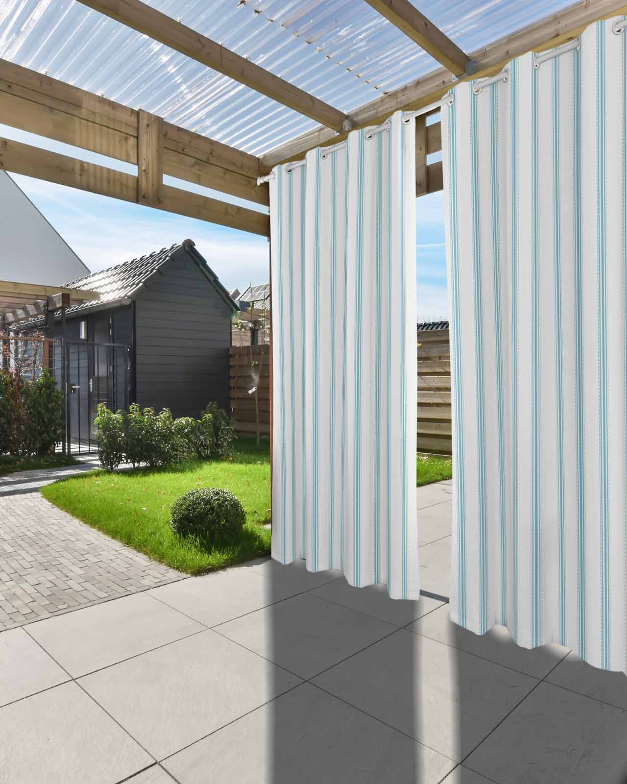 Blue Striped Outdoor Curtains for Patio, Blue White Stripes Farmhouse Privacy Drapes Grommet Waterproof Outside Curtains for Porch/Cabana/Balcony 54"x 108", 1 Panel