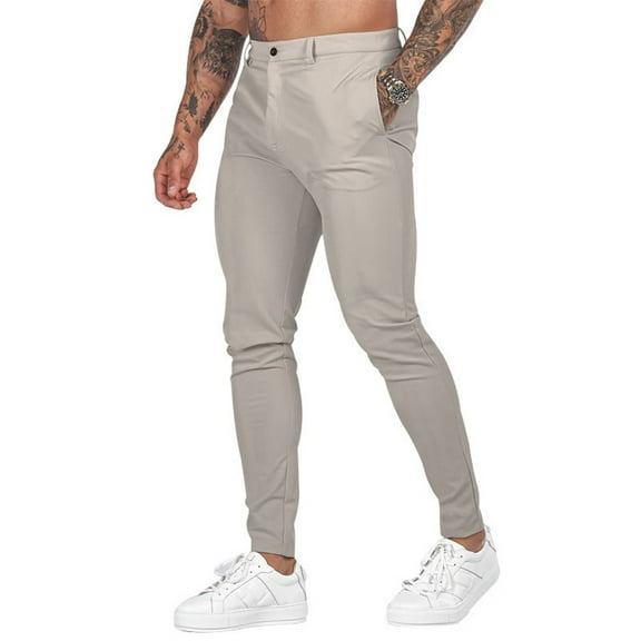 Mens Stretch Skinny Slim Fit Joggers Pants Sport Workout Trousers Sweatpants Casual Dress Pants New Solid Color