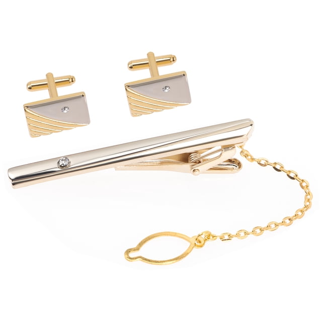 1 Set Rhinestone Men Necktie Tie Clip Business Shirts Cufflinks Golden Cufflinks