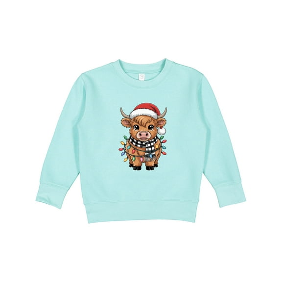 Inktastic Christmas Lights Highland Cow Toddler Sweatshirt