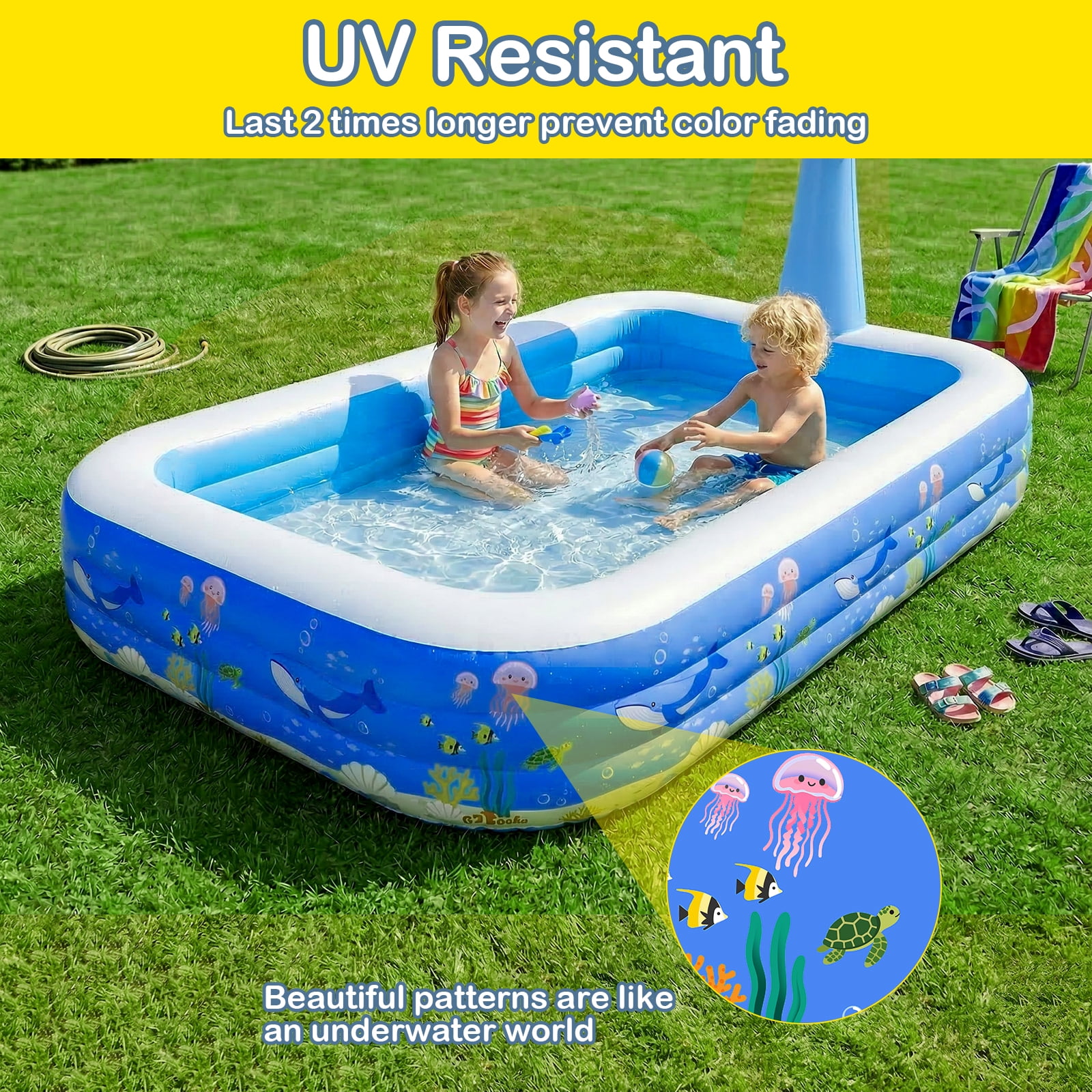 Mibote Inflatable Swimming Pool, 120" x 72" x 24" Blow up Pool for Kids Toddler Adults Family, Backyard Outdoor
