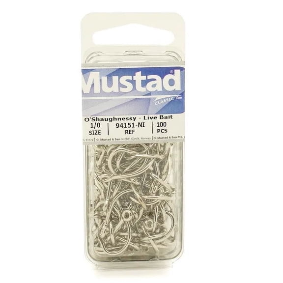 Mustad 94151-NI-2/0-100 Classic O'Shaughnessy Live Bait Hook Size