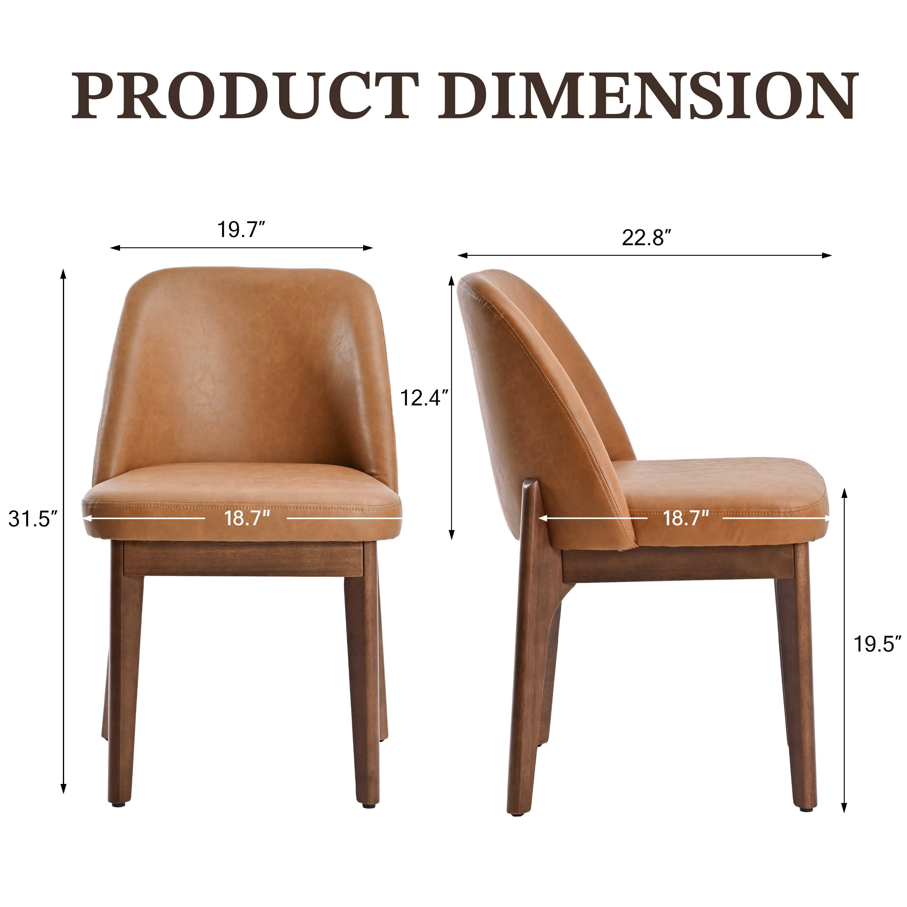 19.7" W Faux Leather Dining Chairs Set of 4, Modern Upholstered Kitchen Chairs with Solid Wood Legs, Easy Clean, Brown