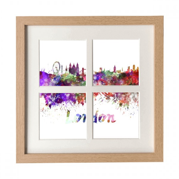London Britain City Watercolor Frame Wall Tabletop Display 4 Openings Picture