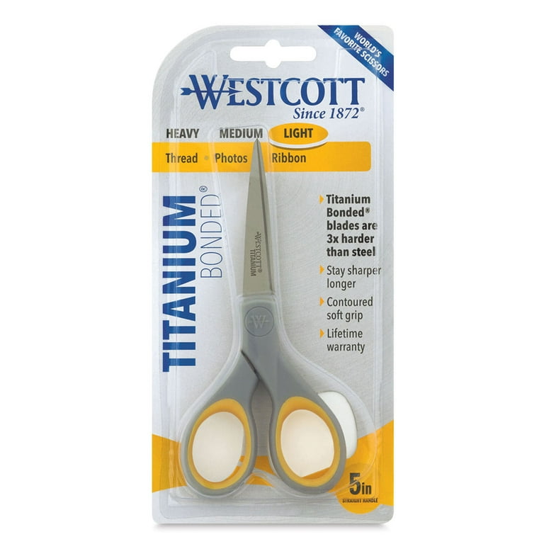 Westcott Craft Scissors, 8, Non-Stick, Titanium Bonded, Bent, Adjustable  Glide, Blue, 1-Count 