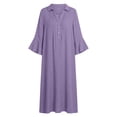 thumbnail image 3 of Ohufall Women's Cotton Linen Midi Dress Turndown Collared Button-Down Dress Ruched Loose Fit Holiday Casual Dress, 3 of 3