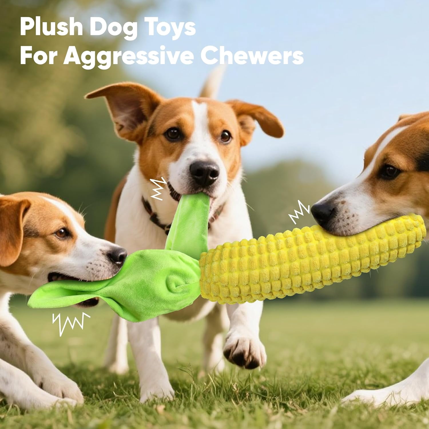 Tough Dog Toys for Not Aggressive Chewers, Durable Dog Chew Toys for Small Medium Large Dogs,Interactive Crinkle Squeaky Dog Toys to Keep Them Busy Corn Plush Puppy IQ Training Dogs Puzzle Toy
