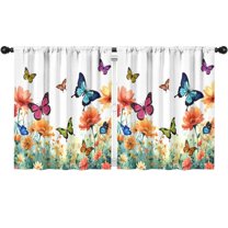Blackout Kids Curtains,White Butterfly Flower Field Pattern Childrens Insulated Curtains Set Of 2,Bedroom Essentials,Toddler Room Decor 52"x63"